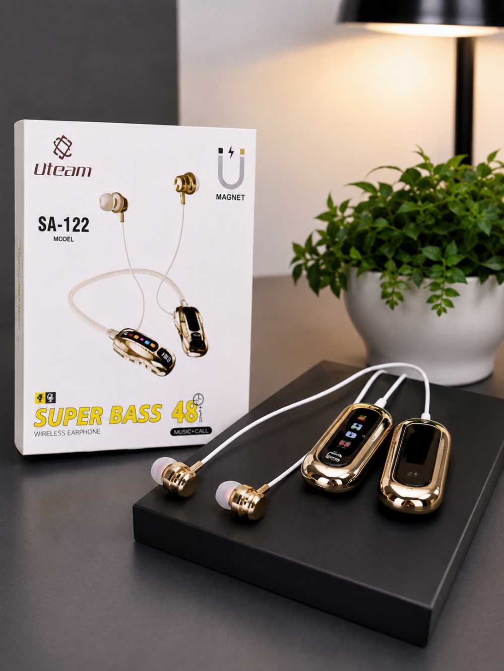 Uteam SA-122 Magnetic Wireless Earphones | Super Bass, 48 Hours Battery, Hi-Fi Sound